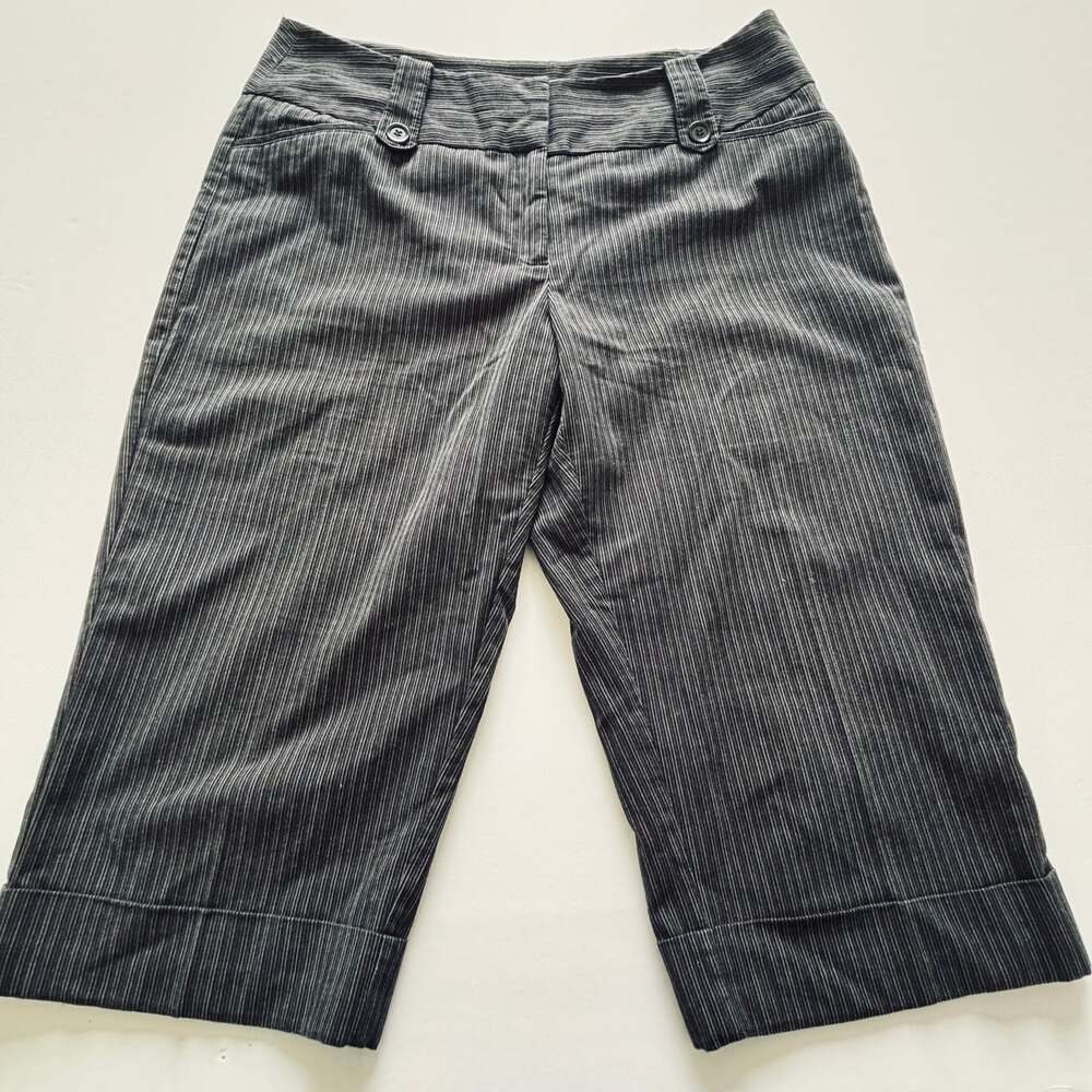 Women's First Option Pinstripe Cropped Pants Gray/White Striped Capris 12